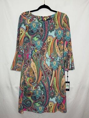 NWT Tommy Hilfiger Multicolor Paisley 3/4 Sleeve Shift Dress